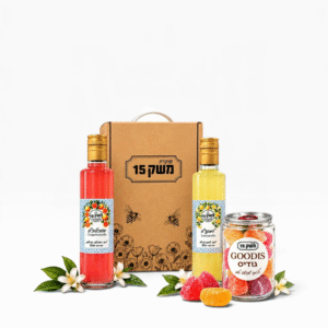 מארז זוג ליקרים בקבוק 250 מ"ל + פחית ממתקי גומי